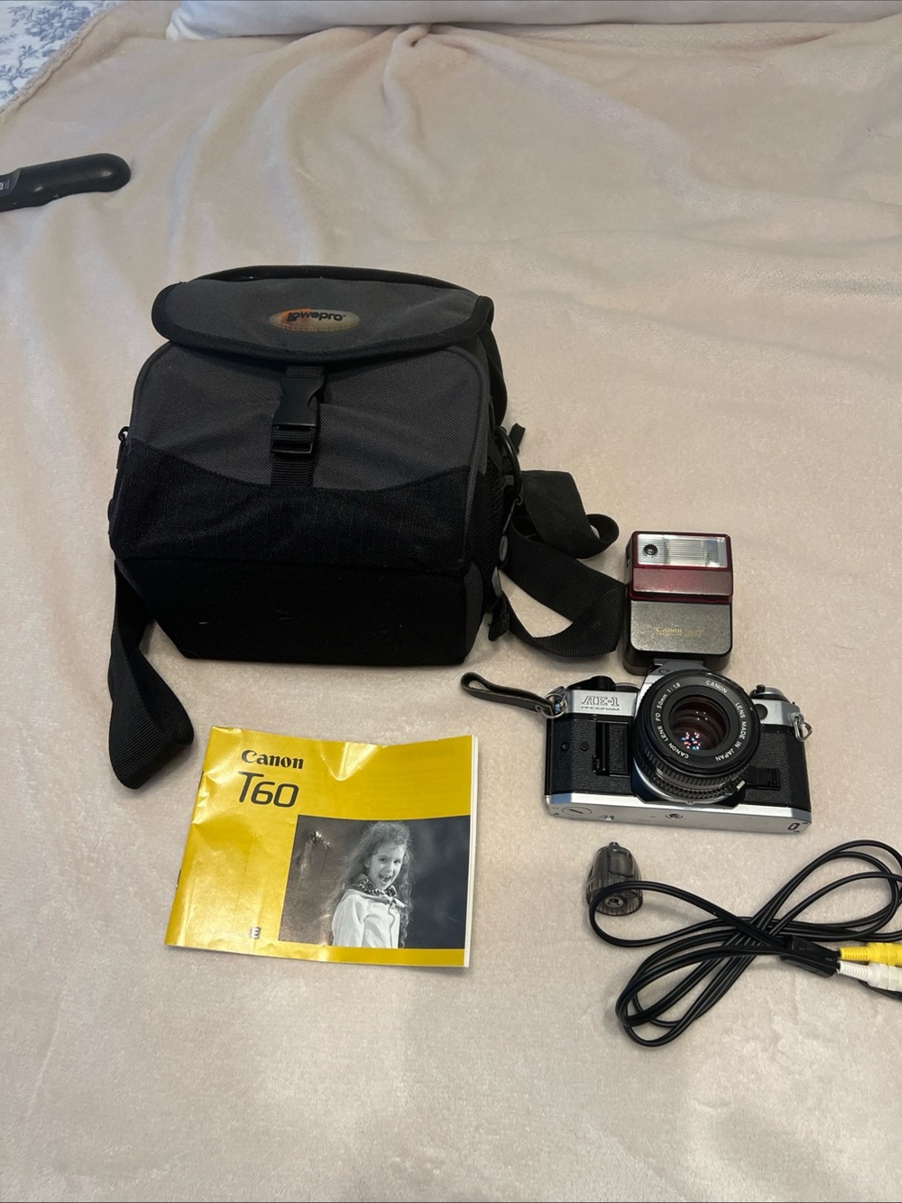 Canon T60 Silver and Black 35mm SLR Camera with Accessories